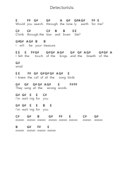 Detectorists Piano letter notes by Johnny Flynn - Arr.Fastsmith Sainsrel