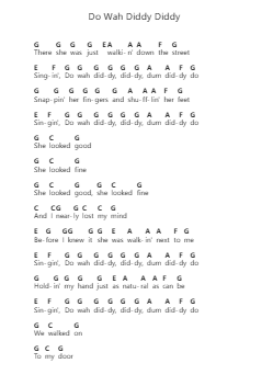 Do Wah Diddy Diddy पियानो पत्र नोट्स द्वारा Manfred Mann - Arr.Bridmay