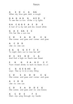 Neon 钢琴字母谱由 John Mayer - 编曲 Primeg