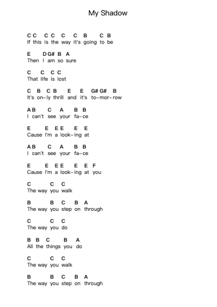 My Shadow 鋼琴字母譜由 Jay Reatard - 編曲 Hulking Chilmund