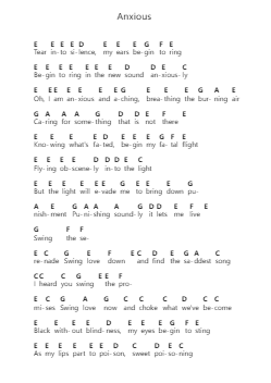 Anxious Piano letter notes by AFI - Arr.Hugill