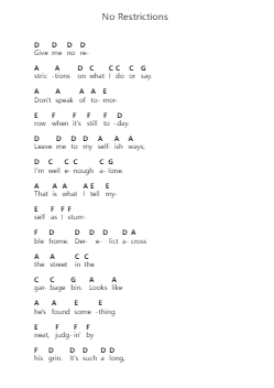 No Restrictions Piano letter notes by Men at Work - Arr.Molsham