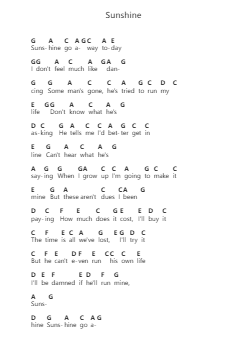 Sunshine 钢琴字母谱由 Jonathan Edwards - 编曲 Eipscam Lynpham