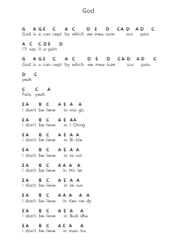God Piano letter notes by John Lennon - Arr.Dunnnic