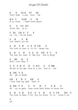 Angel Of Death Piano letter notes by Johnnie Guilbert - Arr.Maujean Clairerist