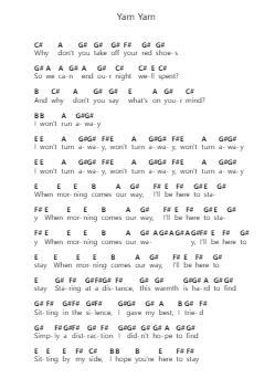Yam Yam Catatan huruf piano oleh No Vacation - Arr.Dempbeau Leighstone