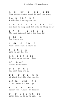Aladdin - Speechless Klavierbuchstaben-Noten von Misc Soundtrack - Arr.Shelmore Yetgrant