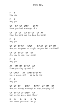 Hey You Piano letter notes by Disturbed - Arr.Cliffcam Whbill