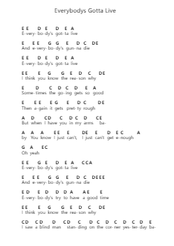 Everybodys Gotta Live Piano letter notes by Love - Arr.Cranewright Troycrofts