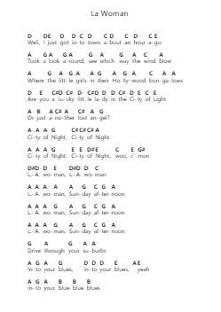 La Woman Klavierbuchstaben-Noten von The Doors - Arr.Hulstone Lilsper