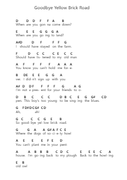Goodbye Yellow Brick Road Notas de piano en letras por Elton John - Arr.Ranphia Boydle