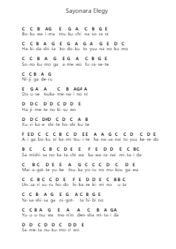Sayonara Elegy Piano letter notes by Masaki Suda - Arr.Everkeith Abters