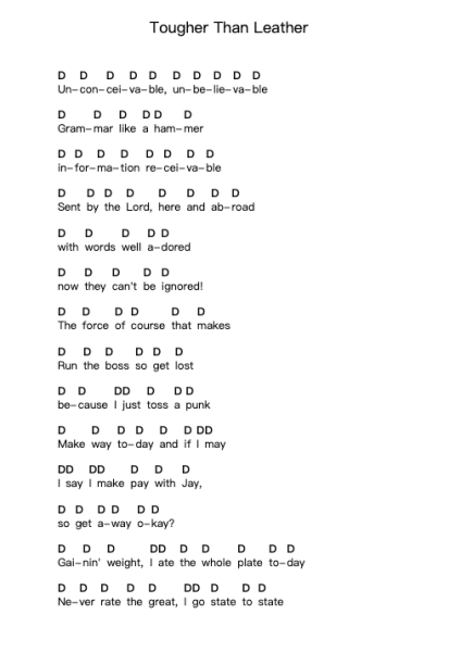 Tougher Than Leather 鋼琴字母譜由 Run-D.M.C. - 編曲 Zoethune