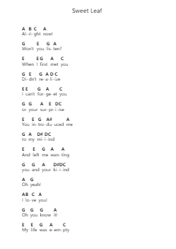 Sweet Leaf Nota surat piano oleh Black Sabbath - Arr.Duketein Rusnix