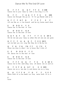 Dance Me To The End Of Love Piano letter notes by Leonard Cohen - Arr.Thadean Chilridge