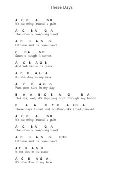 These Days ピアノの音符 by Powderfinger - Arr.Waydutt