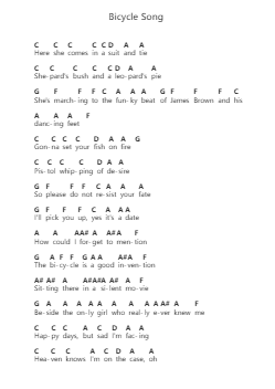 Bicycle Song Catatan huruf piano oleh Red Hot Chili Peppers - Arr.Hodhill