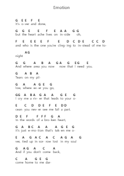 Emotion Piano letter notes by Bee Gees - Arr.Pipril