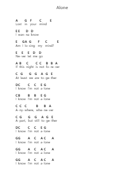 Alone Piano letter notes by Alan Walker - Arr.Bridmay
