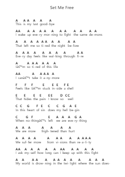 Set Me Free Piano letter notes by Caliban - Arr.Jackbing Priceliot