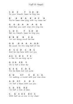Half A Heart Piano letter notes by One Direction - Arr.Beroll