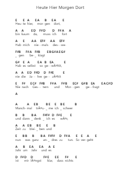 Heute Hier Morgen Dort Piano letter notes by Hannes Wader - Arr.Hartclife Joudrea