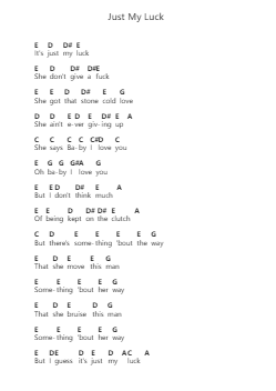 Just My Luck पियानो पत्र नोट्स द्वारा The Heavy - Arr.Dobing