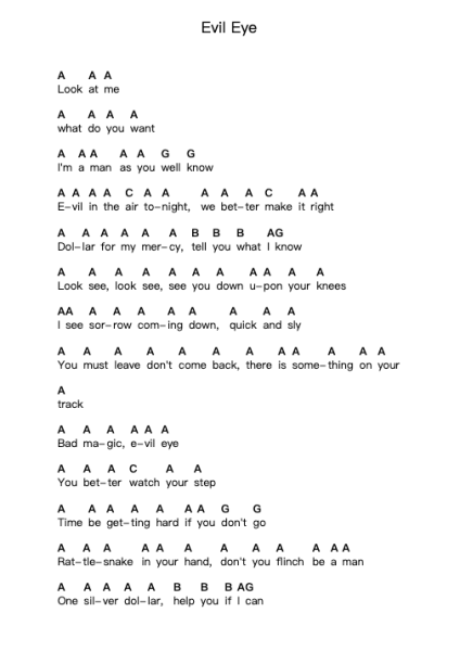 Evil Eye पियानो पत्र नोट्स द्वारा Motörhead - Arr.Peagrace Lensid