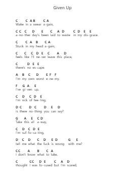 Given Up Klavierbuchstaben-Noten von Linkin Park - Arr.Gillling