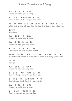 I Want To Write You A Song Piano letter notes by One Direction - Arr.Holtling