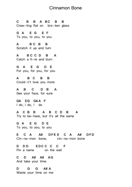 Cinnamon Bone Klavierbuchstaben-Noten von Eliza Rickman - Arr.Serles