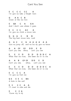 Cant You See Piano letter notes by Black Stone Cherry - Arr.Springbott Fitchblume