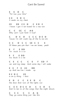 Cant Be Saved Piano letter notes by Senses Fail - Arr.Yedlis Nycol
