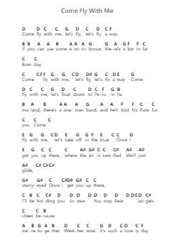 Come Fly With Me Piano letter notes by Frank Sinatra - Arr.Mattvey Chilrick