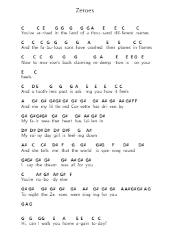 Zeroes 钢琴字母谱由 David Bowie - 编曲 Lautus Phichad