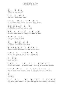 Blue And Grey 钢琴字母谱由 BTS - 编曲 Macre Accer