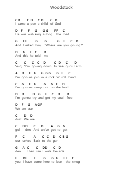 Woodstock Piano letter notes by Joni Mitchell - Arr.Linjane Barcox