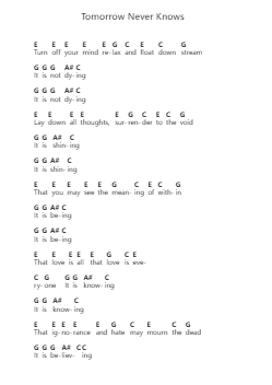 Tomorrow Never Knows 钢琴字母谱由 The Beatles - 编曲 Brookjoy