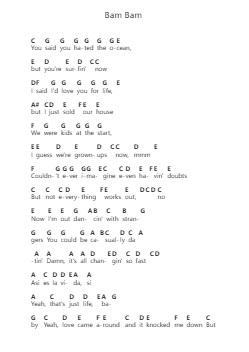 Bam Bam Piano letter notes by Camila Cabello - Arr.Efbooth Borgfe