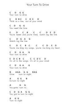 Your Turn To Drive Piano letter notes by David Bowie - Arr.Sysham