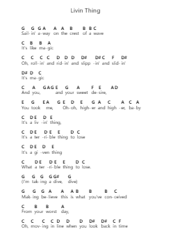 Livin Thing Piano letter notes by Electric Light Orchestra - Arr.Diapenn
