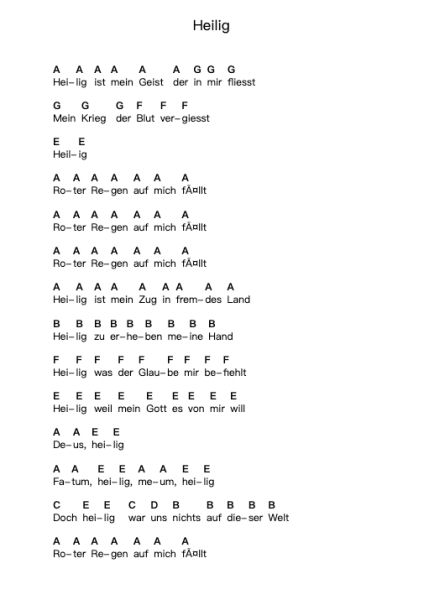 Heilig Piano letter notes by Schlafes Bruder - Arr.Dulshall