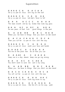 Superstition Piano letter notes by Stevie Ray Vaughan & Double Trouble - Arr.Consdrow
