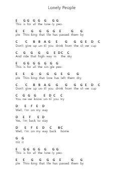 Lonely People Piano letter notes by America - Arr.Louann Bonpe