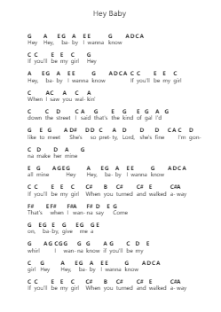 Hey Baby Catatan huruf piano oleh Bruce Channel - Arr.Jonesram Bonah