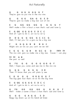 Act Naturally 鋼琴字母譜由 Buck Owens - 編曲 Hagchel Perpel