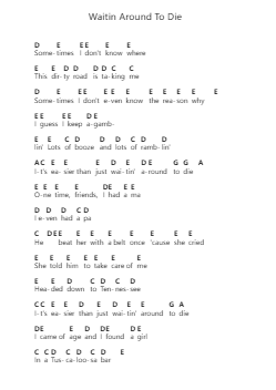 Waitin Around To Die 피아노 악보 Townes Van Zandt - 편곡 Derwy Joylogg