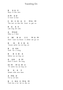 Traveling On Piano letter notes by The Decemberists - Arr.Spenvice