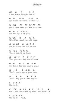 Unholy पियानो पत्र नोट्स द्वारा KISS - Arr.Songes
