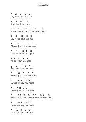 Sweetly Piano letter notes by The Show Ponies - Arr.Bardtrid